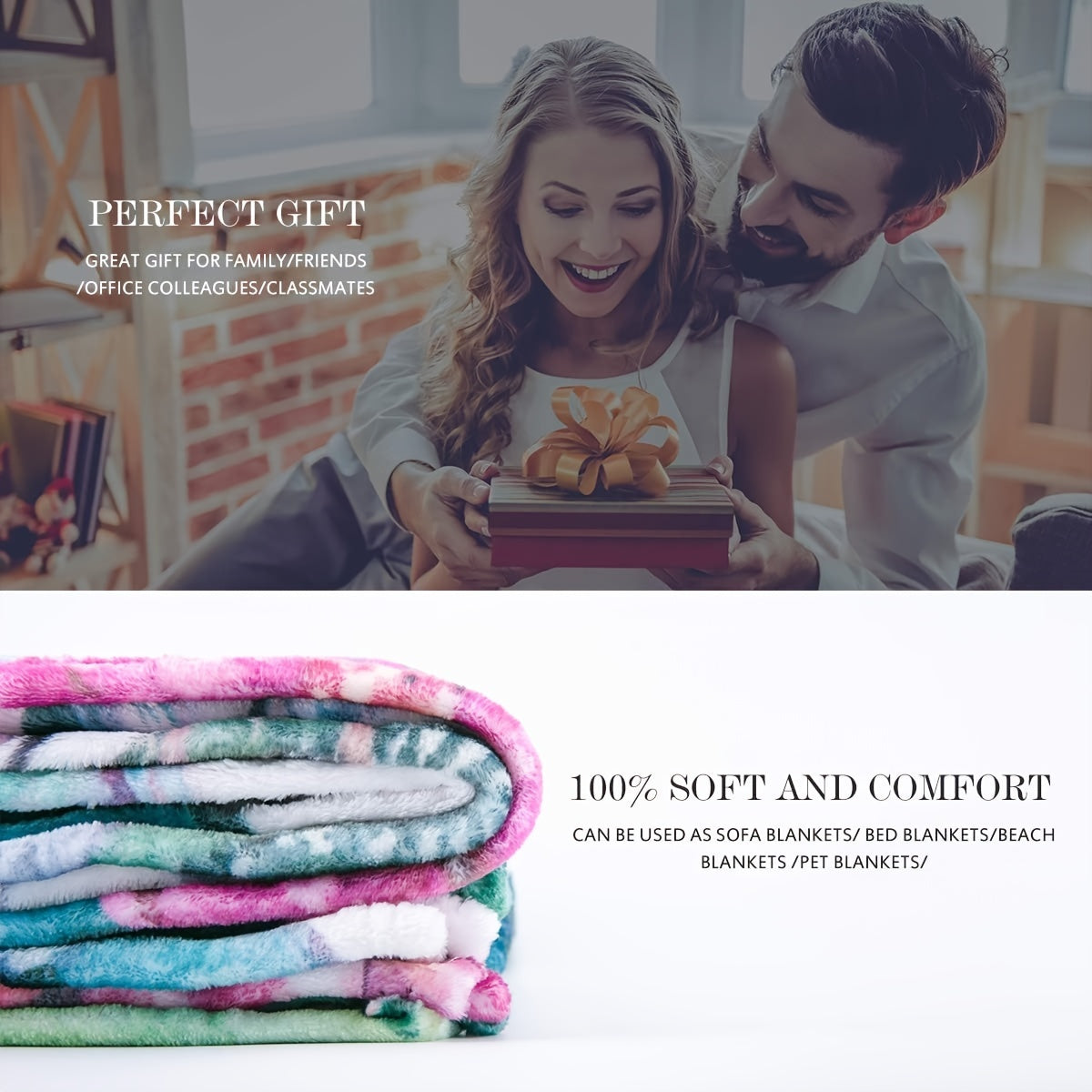 Peacock Feather Print Blanket Lightweight Soft Warm Throw
