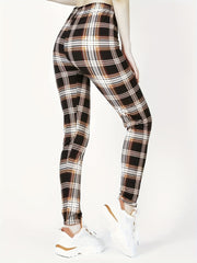  Plaid Print High Rise Stretch Leggings