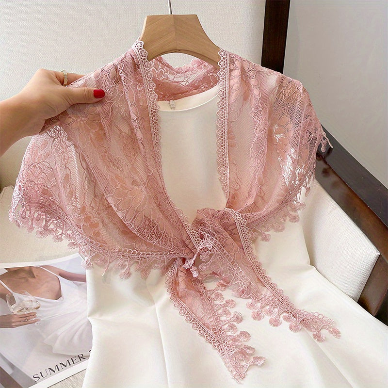 Triangle Lace Fringed Shawl Light Shoulder Wrap for Women