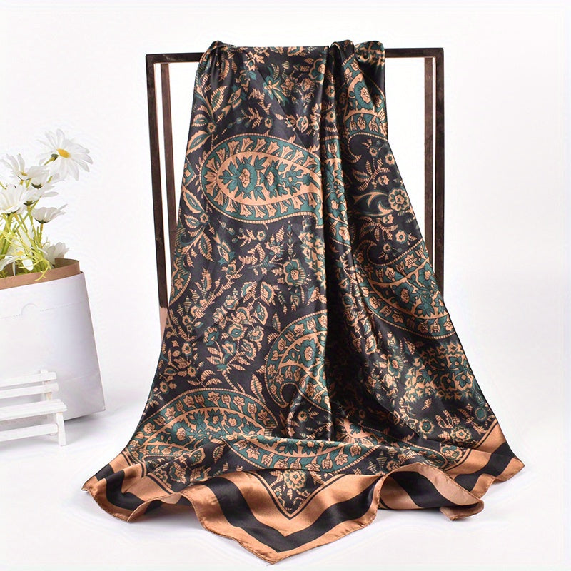 Boho Paisley Print Bandana Vintage Silk Square Scarf Casual Satin Shawl