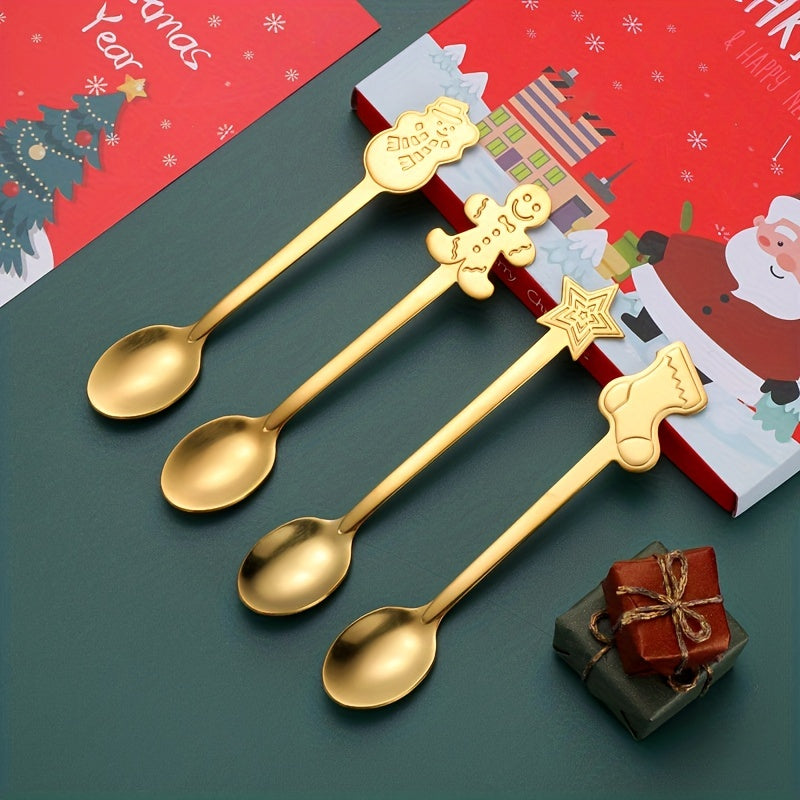 4pcs Christmas Spoon Creative Coffee Dessert Stainless Steel