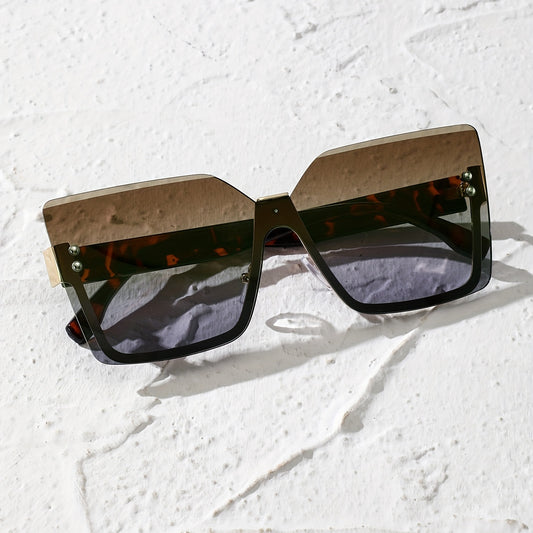 Square Rimless Sunglasses Retro Gradient UV400 Sun Shades for Summer Beach