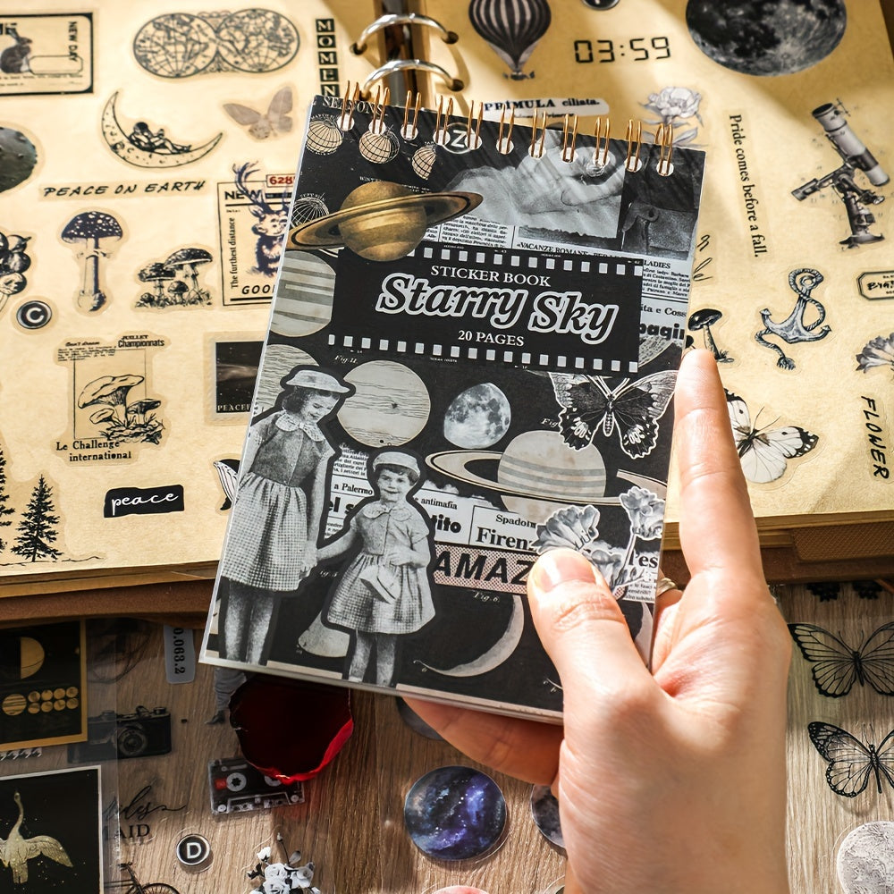 20 Sheets Vintage Starry Sky Stickers Book Set Retro Planet Stickers