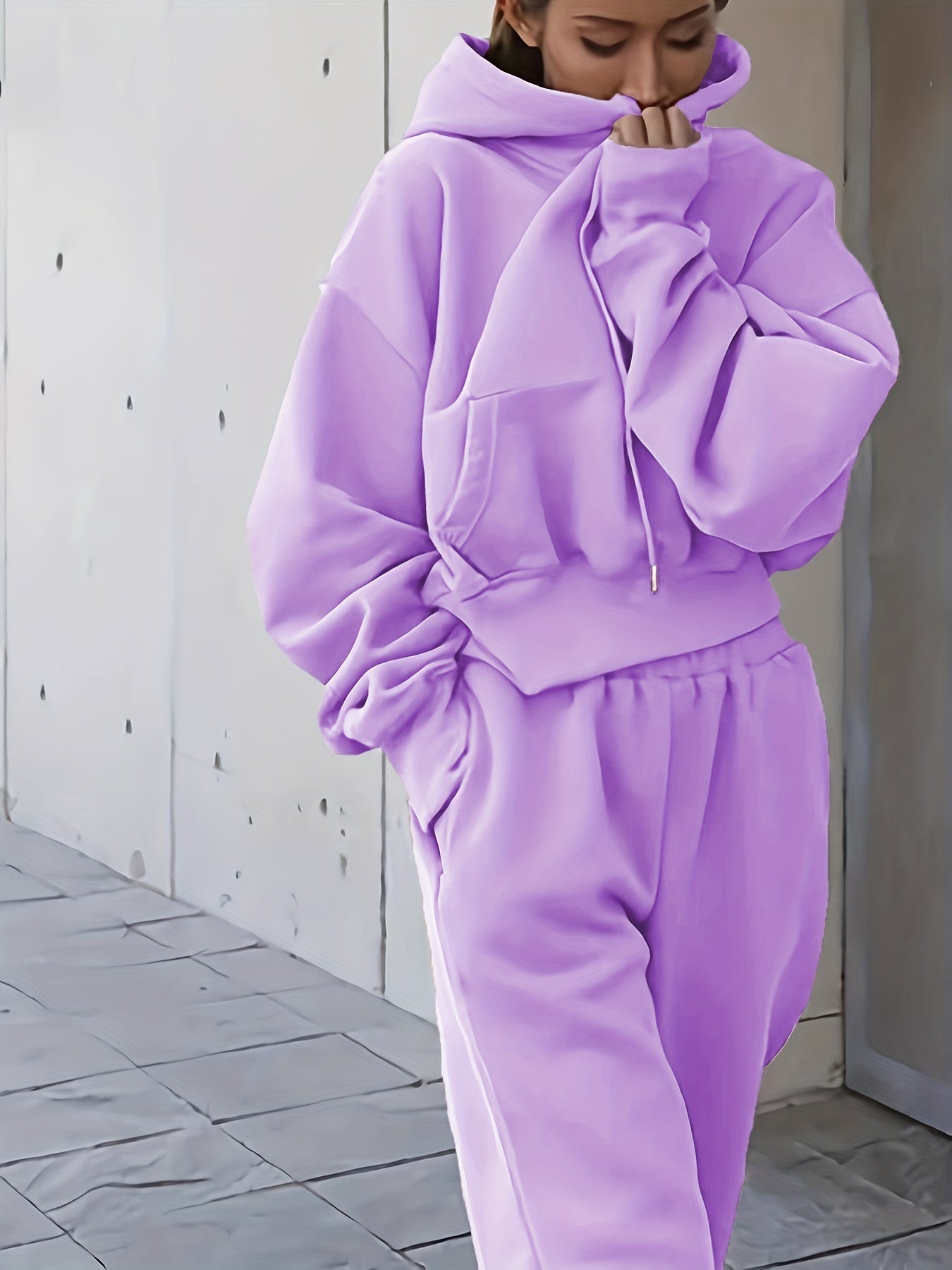 2pcs Oversized Hooded Sweatshirts & Sweatpants Set Women's Clothing