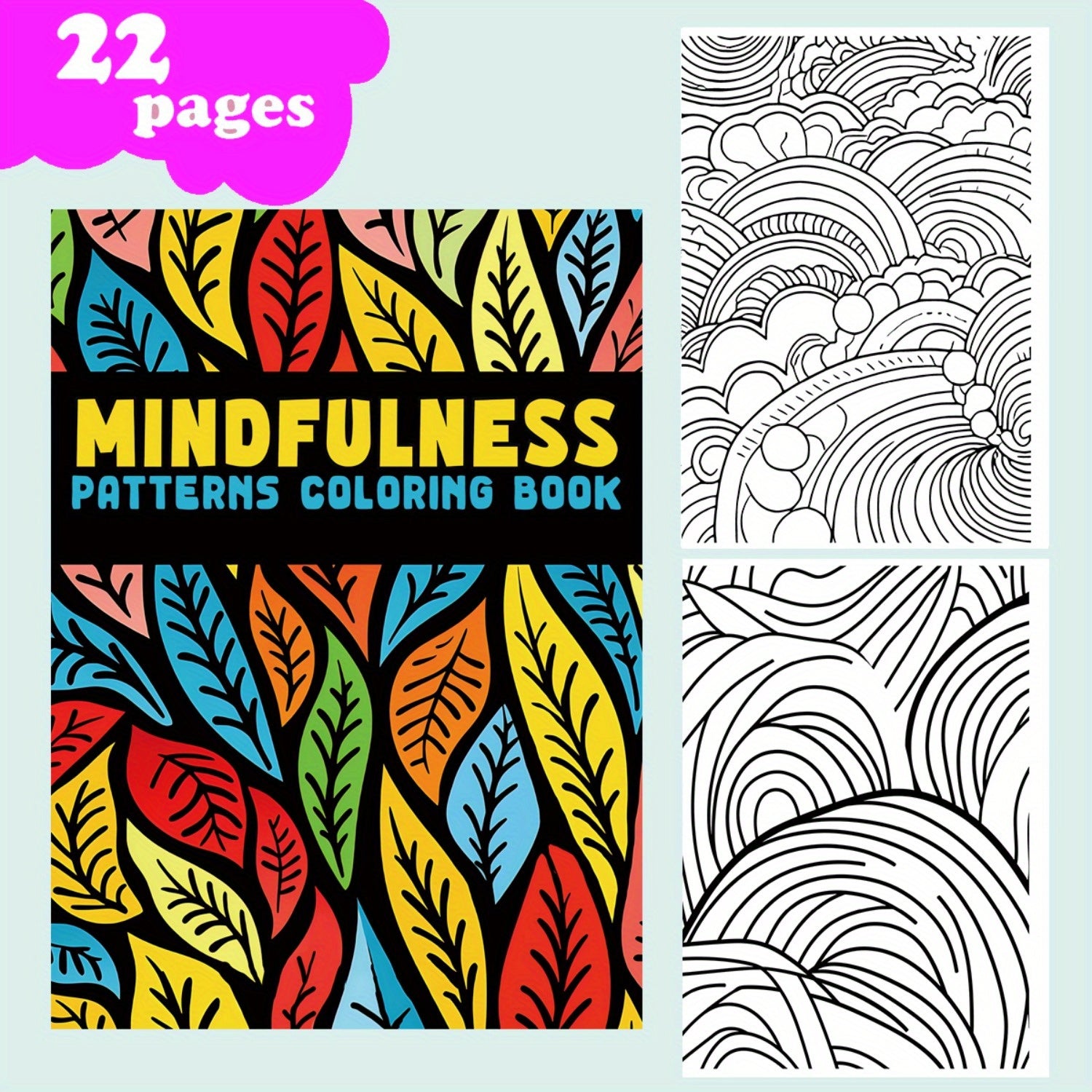 Mindfulness Patterns Coloring Book - 22 Pages of Vibrant Leaf Designs