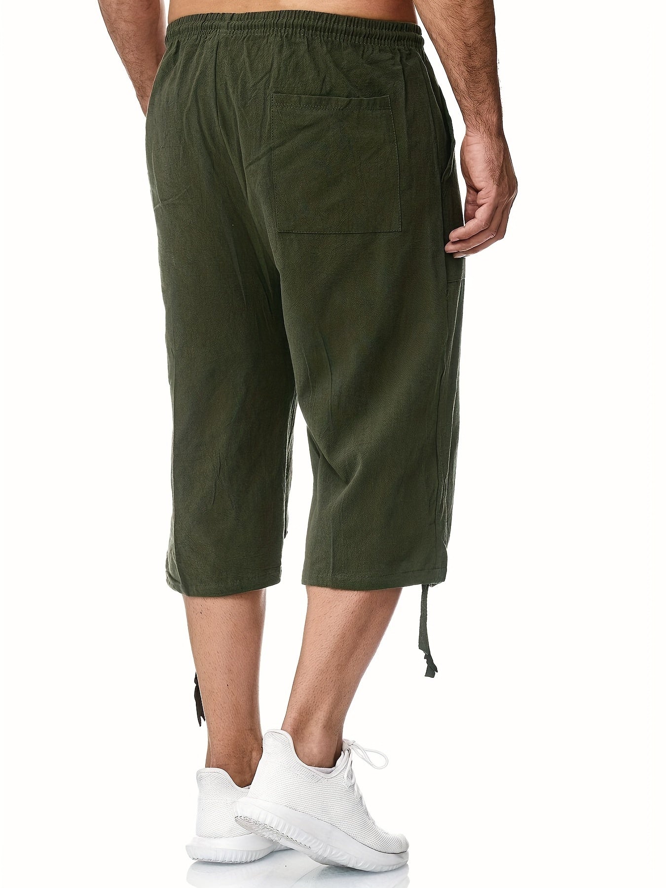 Men's Linen Drawstring Shorts Solid Color Active Summer Fitness