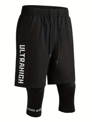Men's 2-Layer Gym Shorts with Pockets & Drawstring