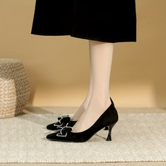 Bowknot Pointed Toe High Heels Slip On Party Dress Shoes