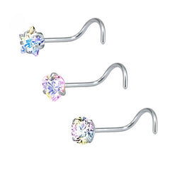 3 Pcs Heart Star Round Zircon Nose Rings Set Stainless Steel Cartilage Stud