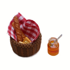 Mini Dollhouse Breakfast Ornament Set with Storage Basket