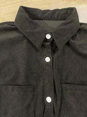 Women's Plus Solid Corduroy Long Sleeve Tunic Shirt Top
