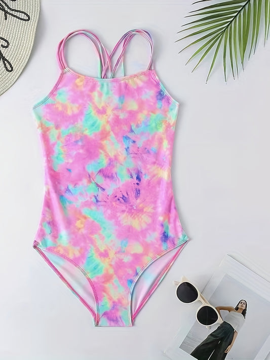 Girls Tie Dye Iridescent One Piece Bikini Swimsuit