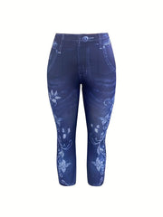 High Waist Denim Print Leggings for Women