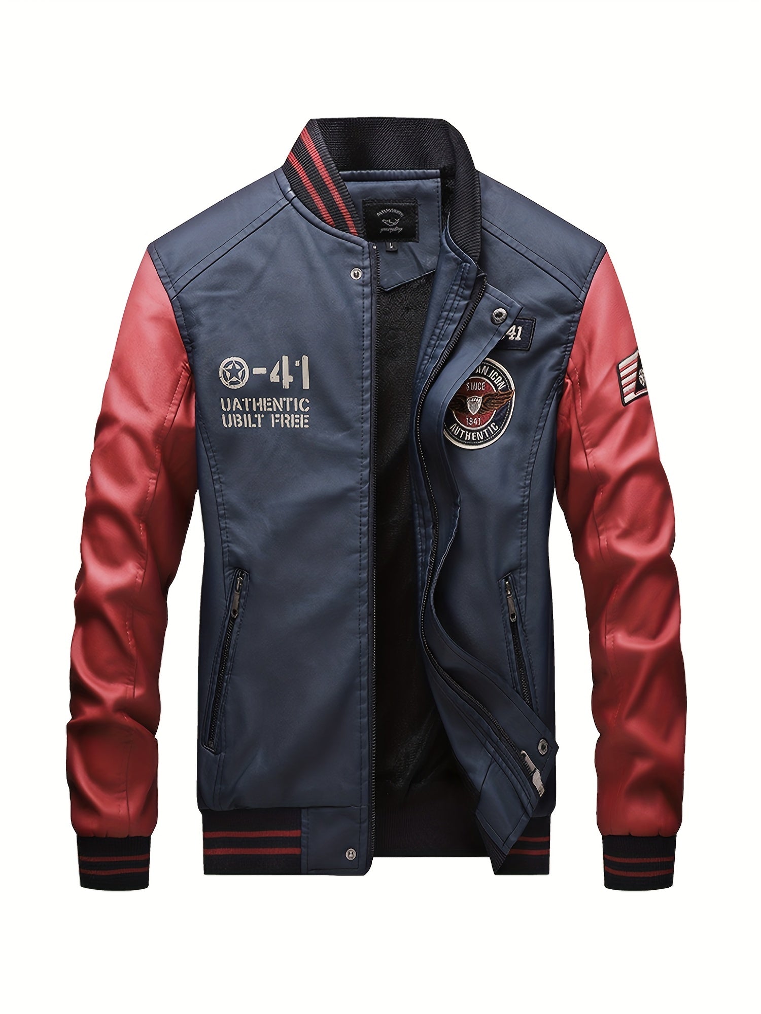 Men's Casual PU Leather Jacket with Pockets