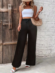  Ribbed Drawstring Straight Leg Trousers