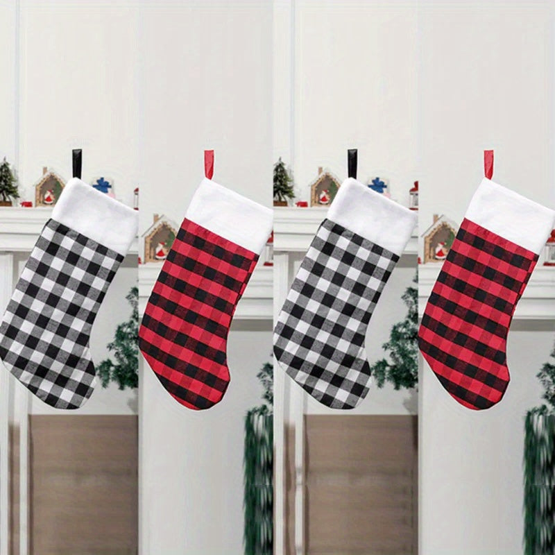 Checkered Velvet Christmas Stocking Gift Bag