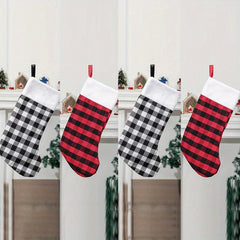 Checkered Velvet Christmas Stocking Gift Bag