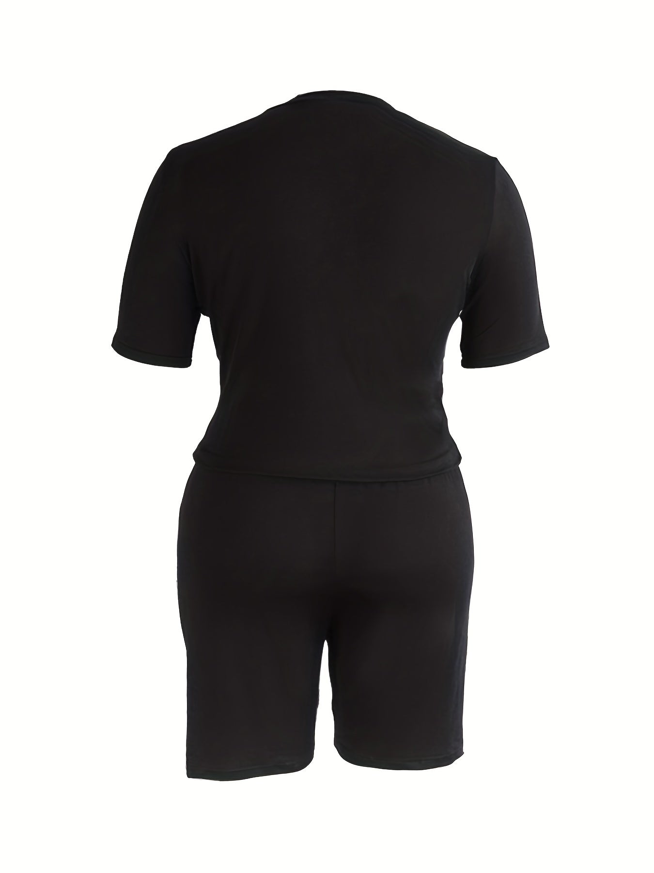 Solid Short Sleeve Round Neck Plus Size Romper