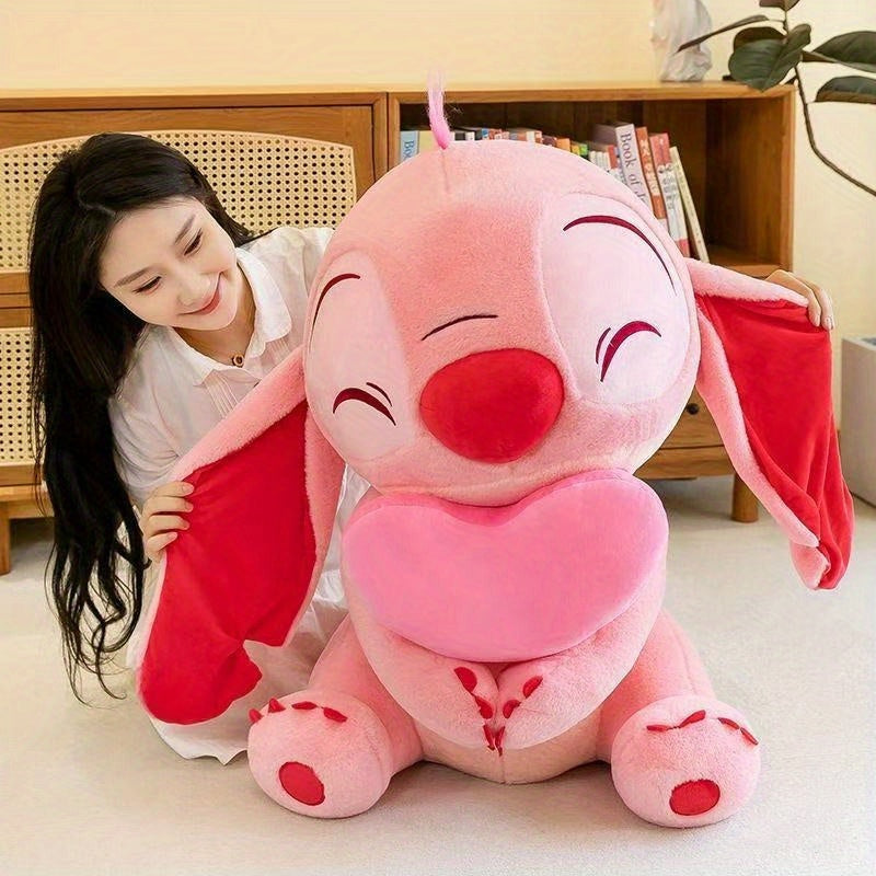 Stitch Plush Toy Pink & Red Heart Soft Fabric Ideal Gift for Birthdays & Valenti