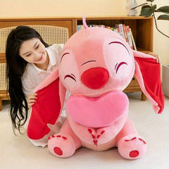 Stitch Plush Toy Pink & Red Heart Soft Fabric Ideal Gift for Birthdays & Valenti