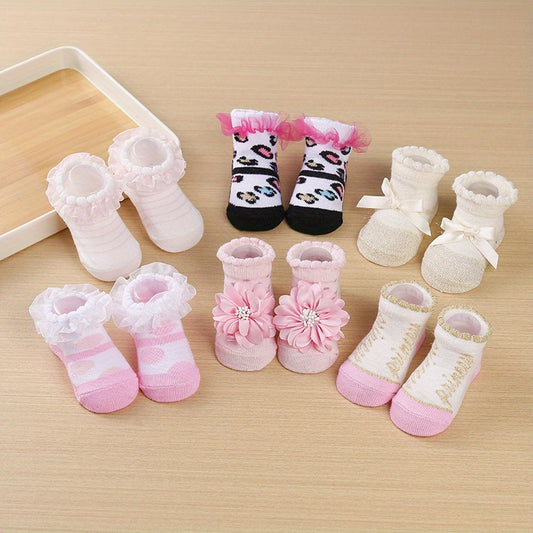 6 Pairs Ruffled Lace Toddler Socks for Little Princess