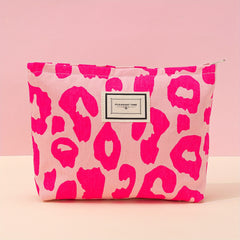 Leopard Pattern Cosmetic Bag Pink Makeup Bag Travel Toiletry Bag