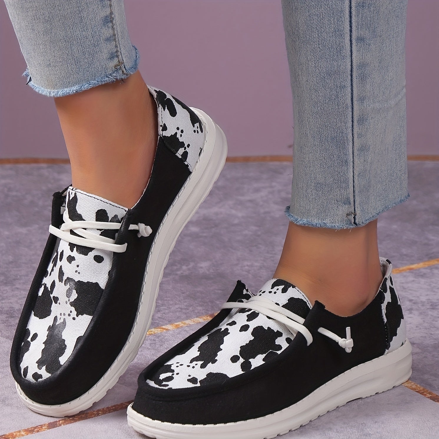 Cow Pattern Sneakers Low Top Canvas Shoes for Women