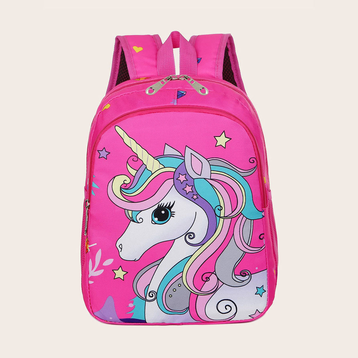 Cartoon Unicorn Pattern Backpack Zipper Bookbag Casual School Bag