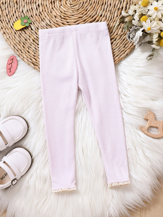 Toddler Baby Girls Tights Lace Trim Ribbed Knit Leggings Kids Clothes