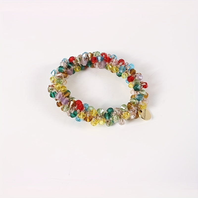 2pcs Crystal Hair Ropes Beaded Hair Rings For Girls