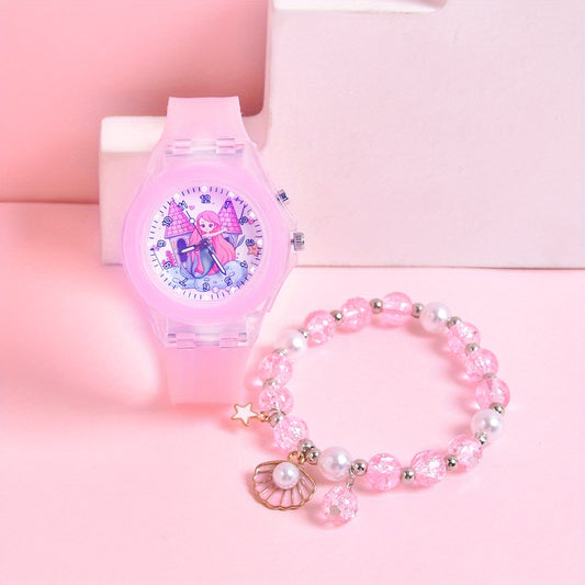 Girls Silicone Strap Watch & Bracelet Set