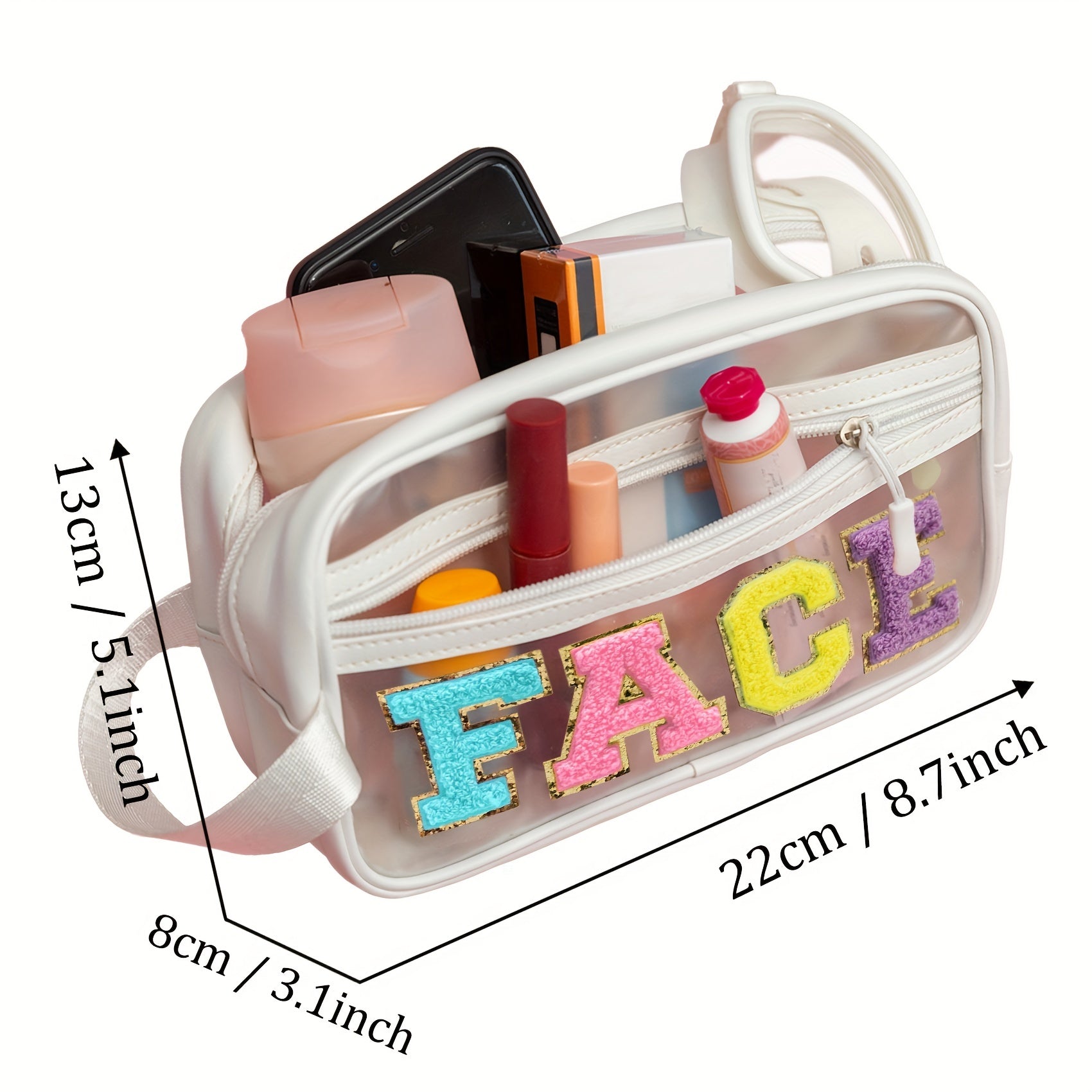 Stylish Letter Patched Cosmetic Bag Zipper Makeup Pouch