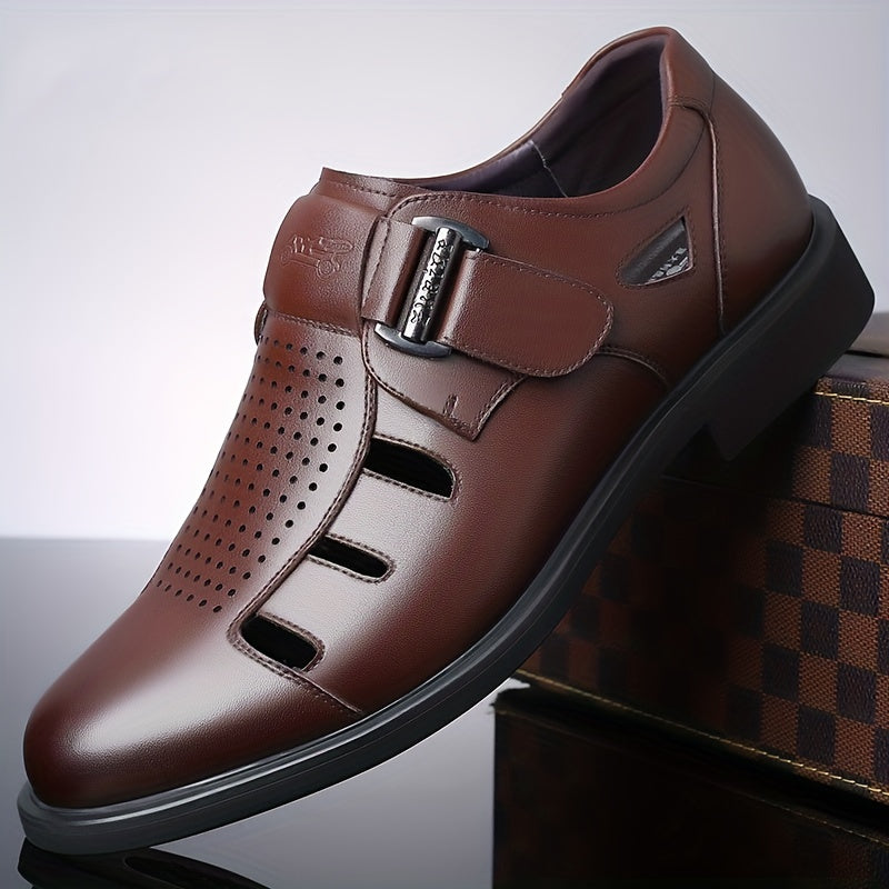 Men's PU Leather Closed Toe Sandals Adjustable Hook And Loop Loafers Summer