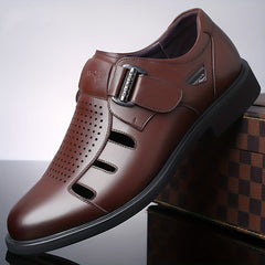 Men's PU Leather Closed Toe Sandals Adjustable Hook And Loop Loafers Summer