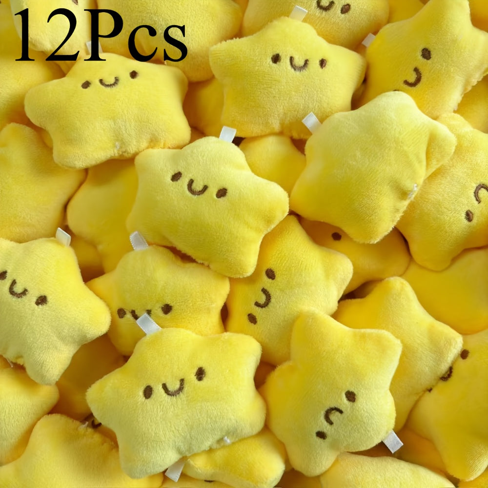 12pcs Yellow Star Squeaky Plush Keychain