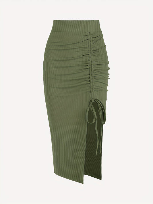 Ruched Split Skirt Bodycon Stretchy Casual Skirt