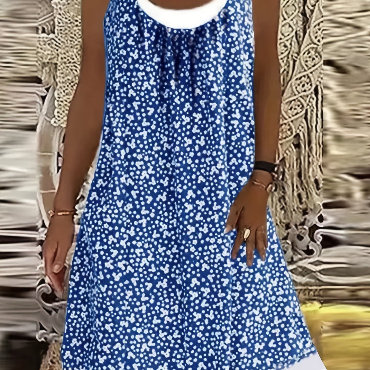  Casual Ruched Floral Print Tank Dress
