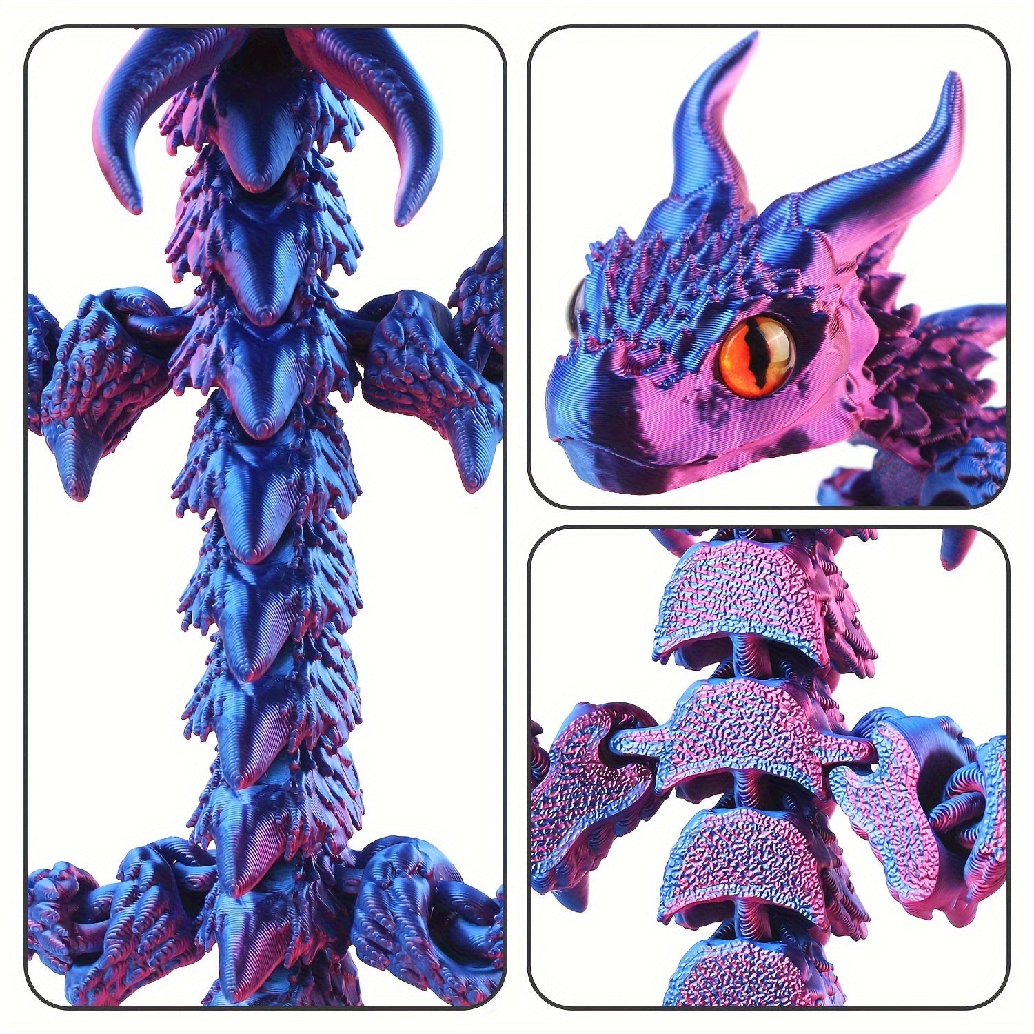 Jointed Dragon Figurine with Large Eyes and Dual Horn Fidget Toy
