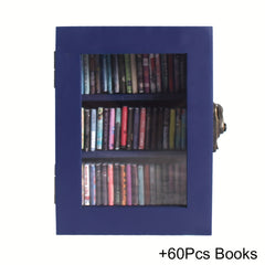 60pcs Tiny Wooden Books Set with Mini Bookshelf, Anxiety Relief Fidget Toy