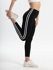 High Waist Yoga Leggings with Vertical Stripes for Sports
