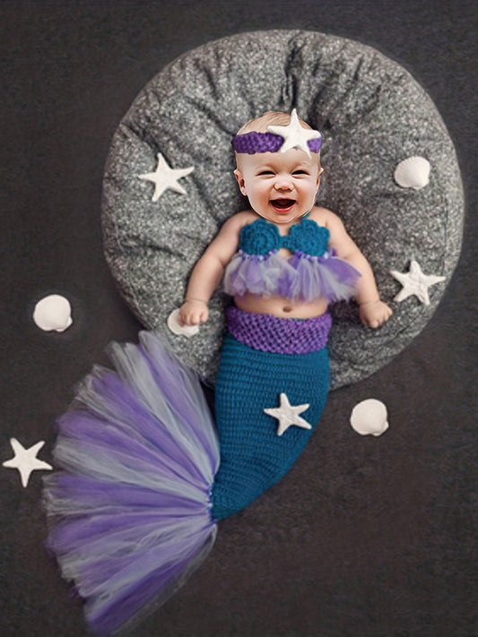 Baby s Mermaid Dress Up Costume Hand knitted Sweater Set