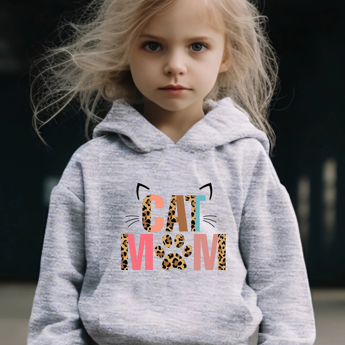 Cat Paw Pattern Long Sleeve Hooded Sweatshirt Girls Comfy Hoodies Pullover