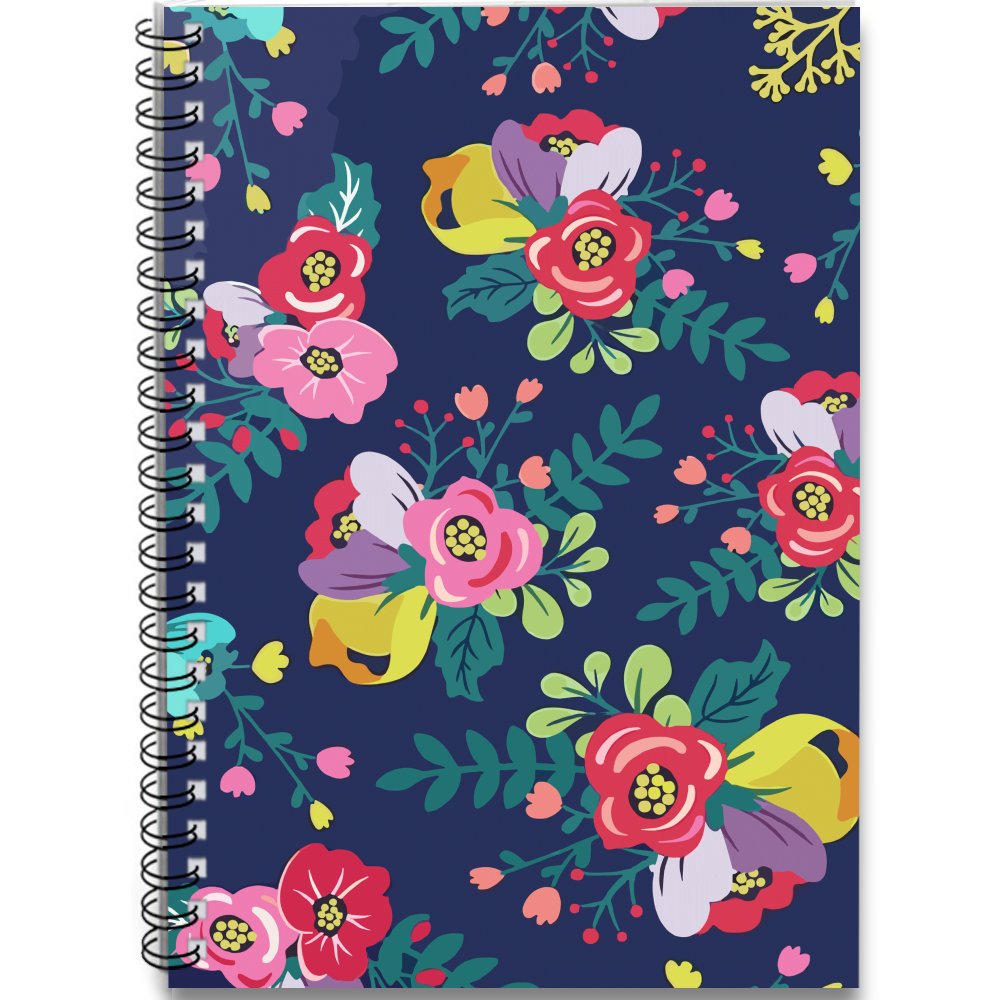 Floral Spiral Notebook Journal Pink & Purple Flowers 100 Pages