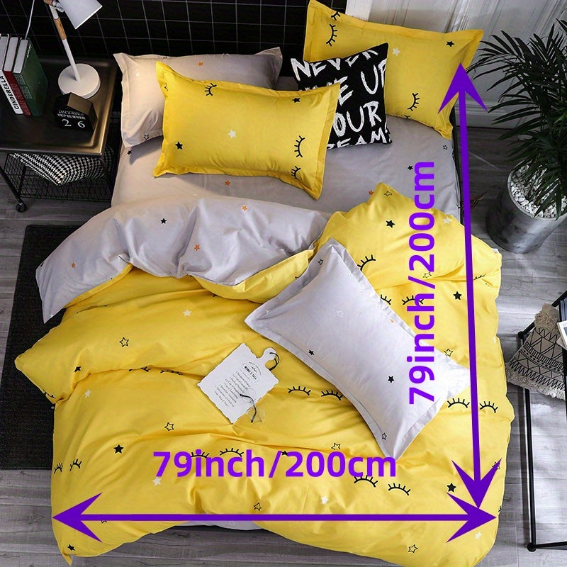 Cartoon Eyelash Print Duvet Cover Set Soft Comfortable Breathable