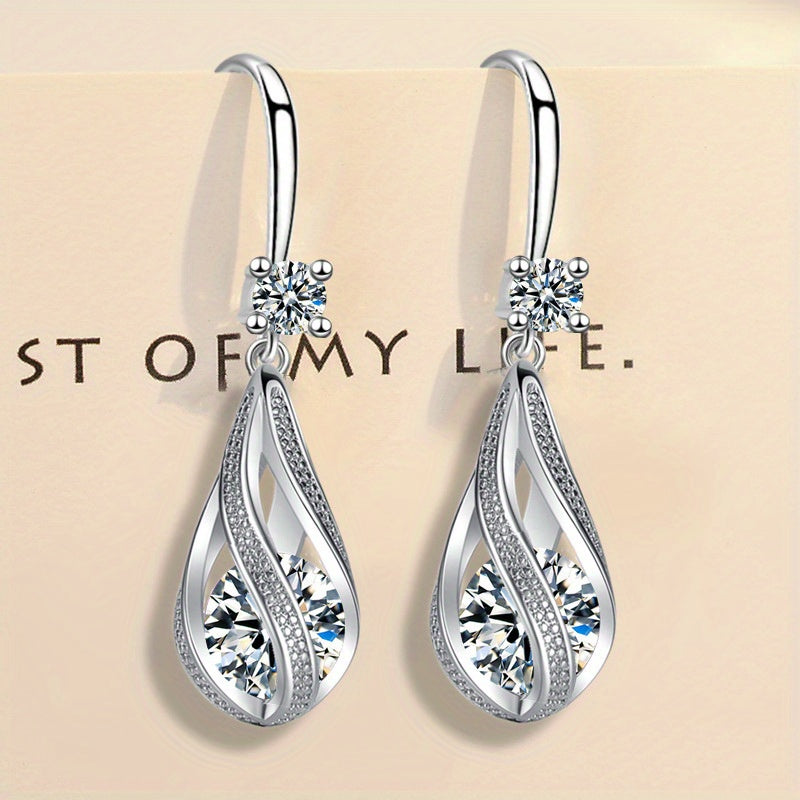 Rotating Teardrop Shape Crystal Earrings for Women Girls