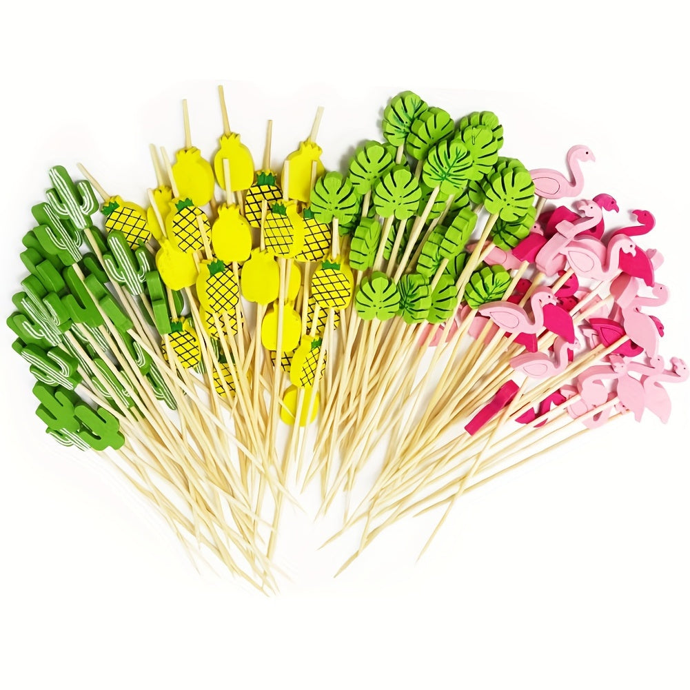 100pcs Luau Cocktail Sticks Bulk Party Fruit Skewers Bamboo Appetizer Toothpicks