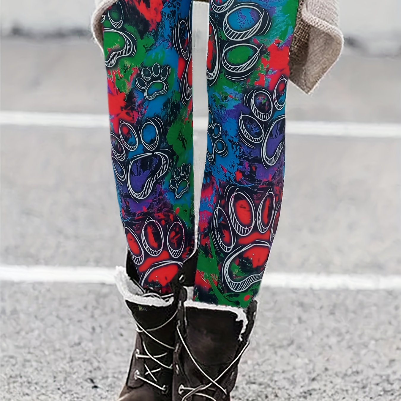  Casual Pants Women's Tie Dye & Paw Print Leggings