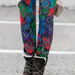  Casual Pants Women's Tie Dye & Paw Print Leggings