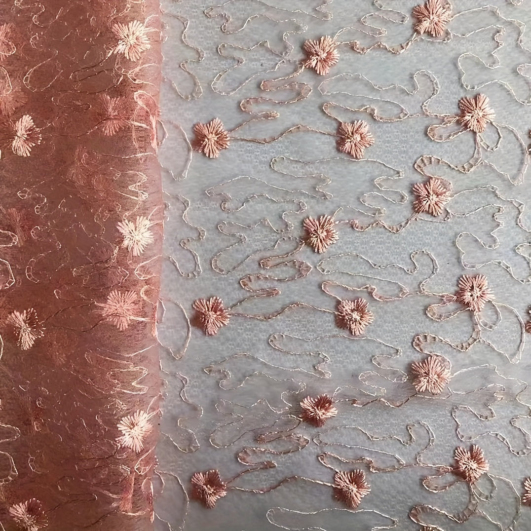 Diamond Mesh Polyester Silk Lace Embroidery Fabric Wedding Dress 0.91m - 4.57m