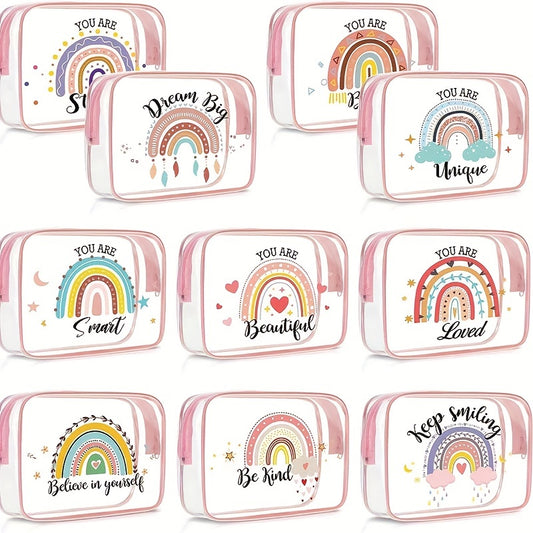 Clear Makeup Bag Rainbow Quotes Waterproof PVC Cosmetic Pouch Graduation Travel